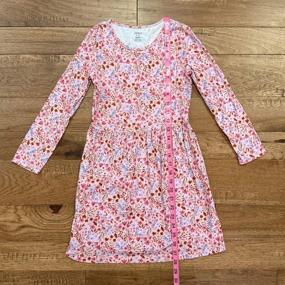 Carter’s KID Girls Pink Multi-colored Floral Long-Sleeve Dress - Size 8/8A